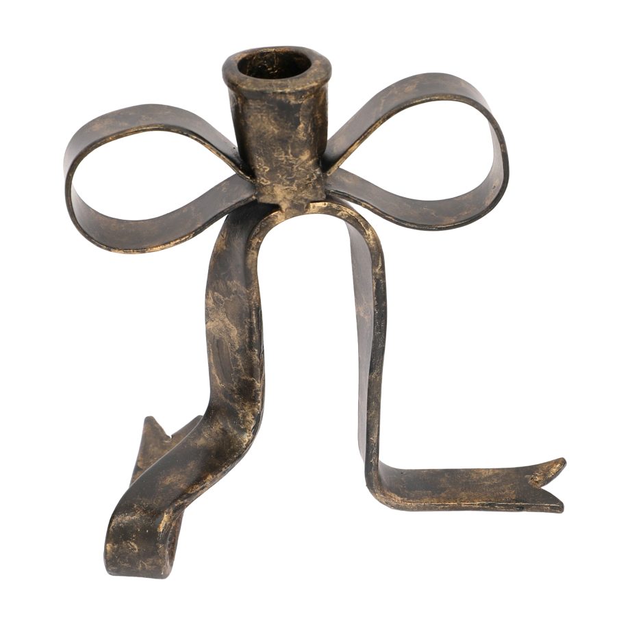 TAPER CANDLE HOLDER METAL BOW 5.9"X6.3" ANTIQUE BRONZE