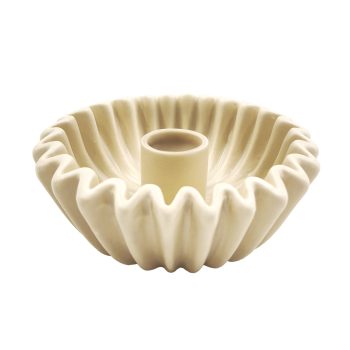 TAPER CANDLE HOLDER DISH 5"X2" BEIGE STONEWARE