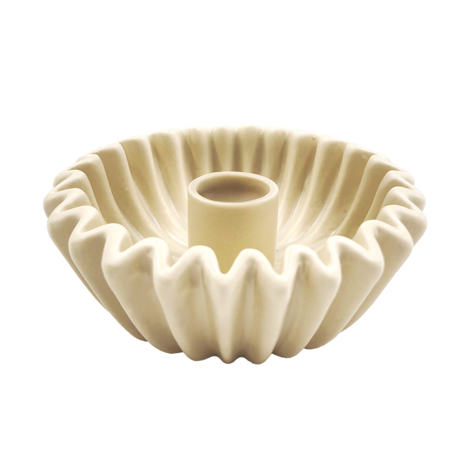 TAPER CANDLE HOLDER DISH 5"X2" BEIGE STONEWARE