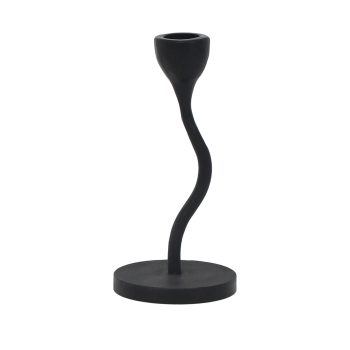 TAPER CANDLE HOLDER IRON 3"X6" WAVE BLACK FINISH