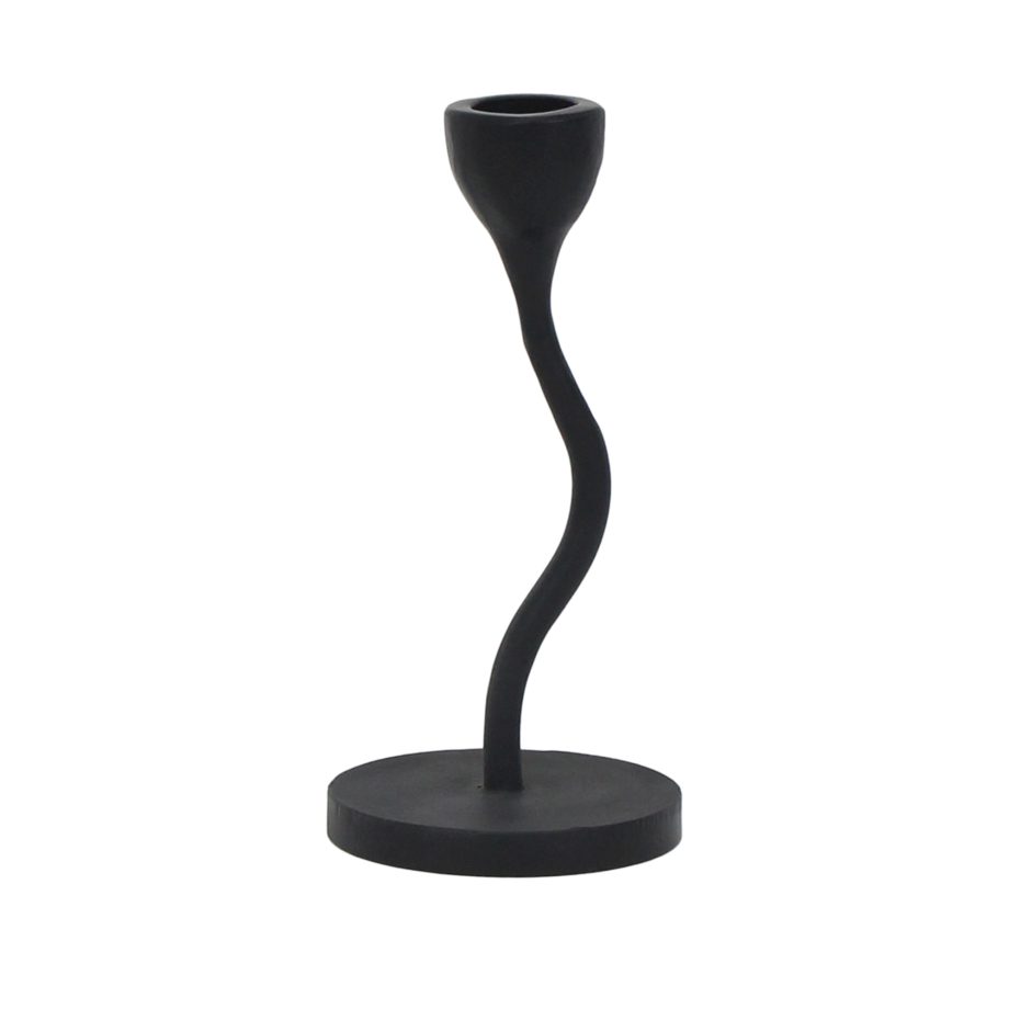 TAPER CANDLE HOLDER IRON 3"X6" WAVE BLACK FINISH