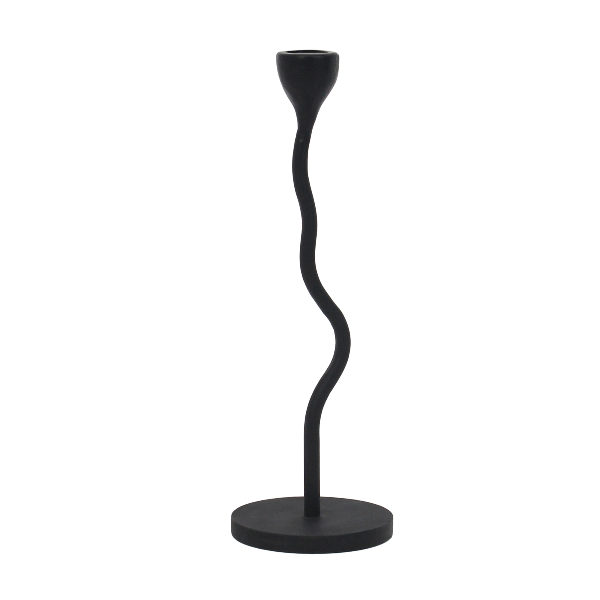 TAPER CANDLE HOLDER IRON 3.5"X10" WAVE BLACK FINISH
