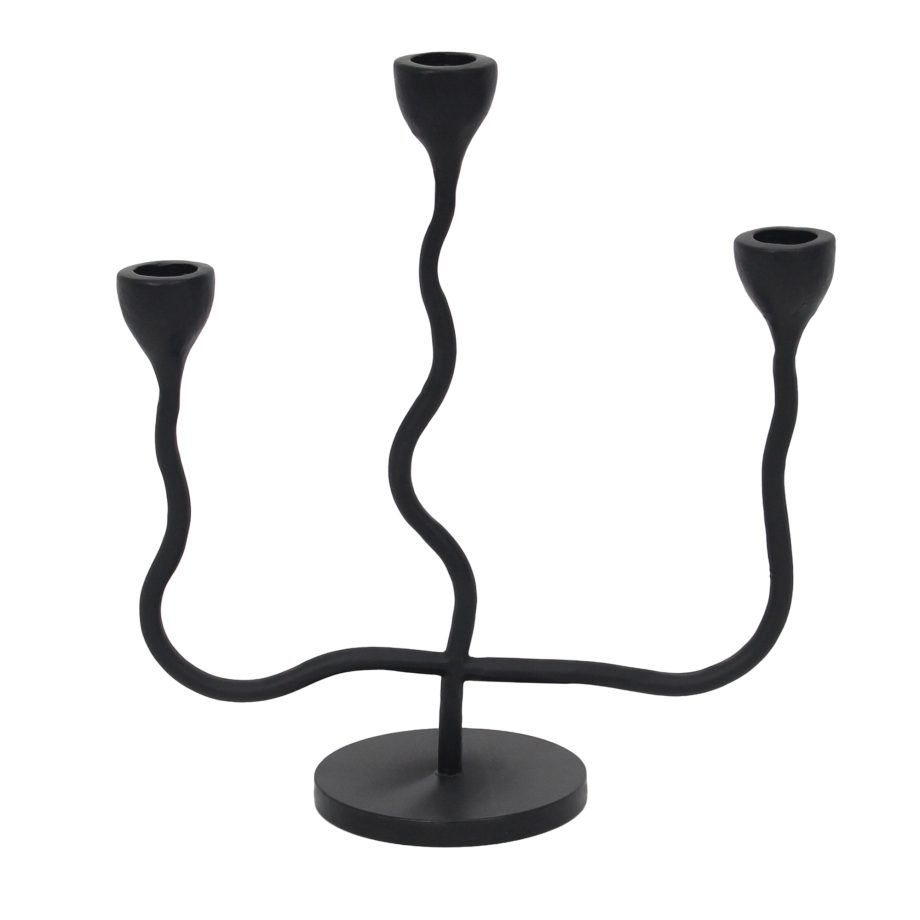 TAPER CANDLE HOLDER IRON X3 9.5"X4"X10.5"H BLACK FINISH