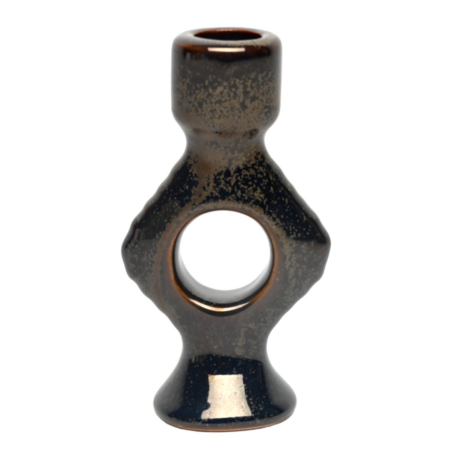 TAPER CANDLE HOLDER CERAMIC 3"X2"X5" BRONZE FINISH