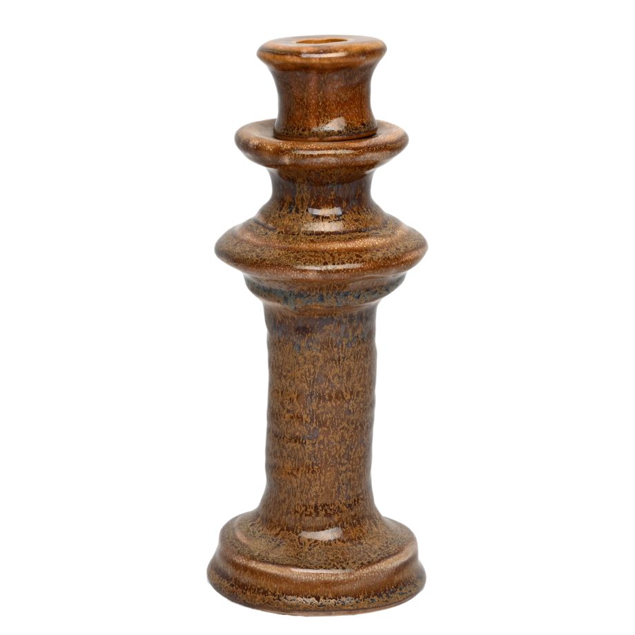 TAPER CANDLE HOLDER CERAMIC 4"X4"X10" BRONZE FINISH