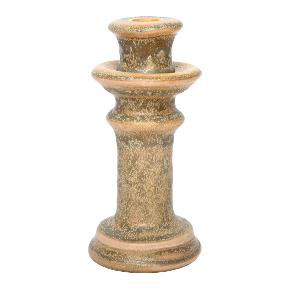 TAPER CANDLE HOLDER CERAMIC 4"X4"X7.5" GREEN FINISH