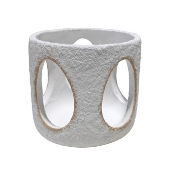 CANDLE LANTERN CEMENT 4"X4"H NATURAL WHITE FINISH