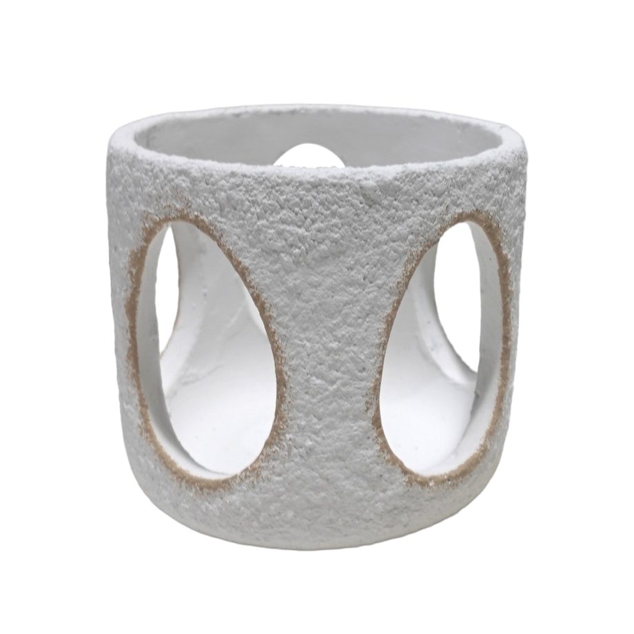 CANDLE LANTERN CEMENT 4"X4"H NATURAL WHITE FINISH