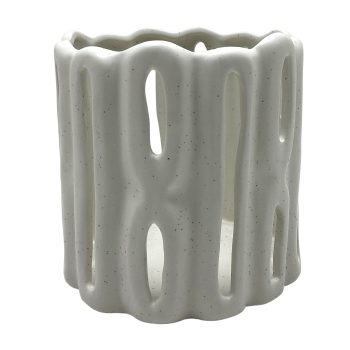CANDLE LANTERN CERAMIC 6"X6.5"H NATURAL ECRU FINISH