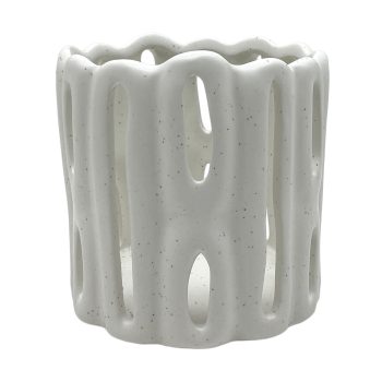 CANDLE LANTERN CERAMIC 5"X5"H NATURAL ECRU FINISH