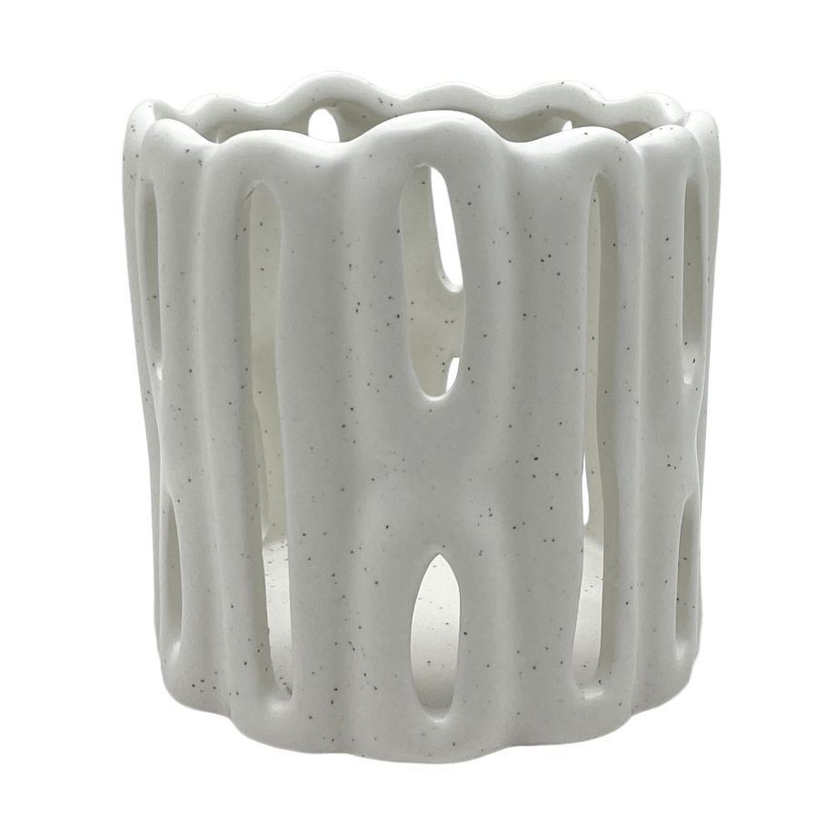 CANDLE LANTERN CERAMIC 5"X5"H NATURAL ECRU FINISH