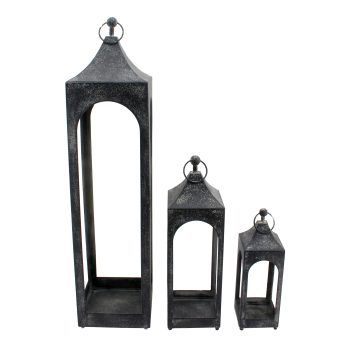 METAL LANTERN NO GLASS 3PC 5"X15"|6"X21.5"|8.5"X36" BLACK SAND FINISH