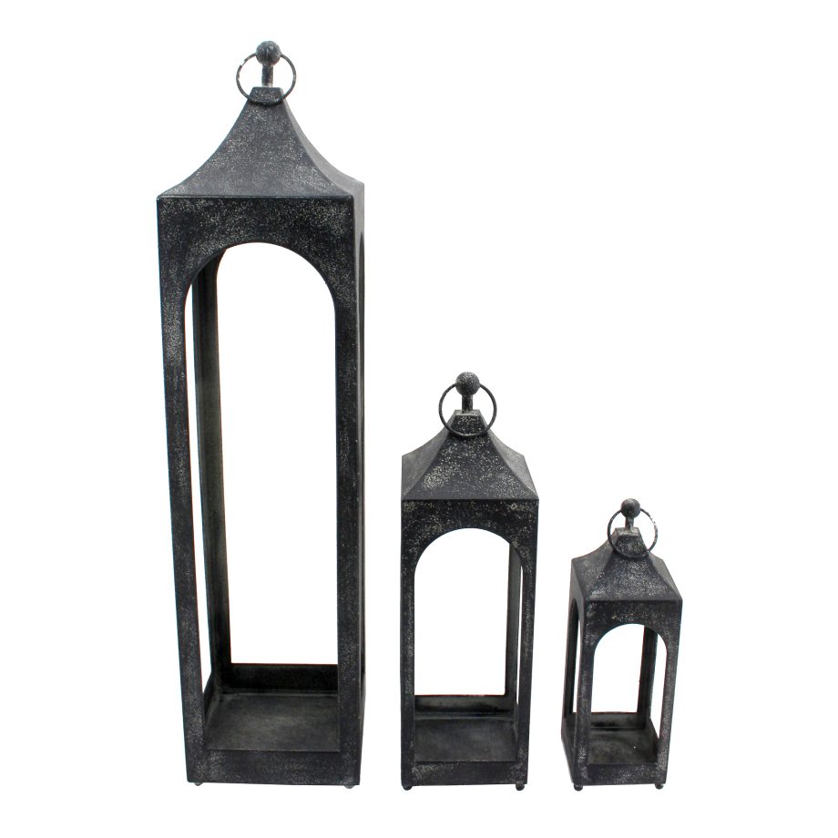 METAL LANTERN NO GLASS 3PC 5"X15"|6"X21.5"|8.5"X36" BLACK SAND FINISH