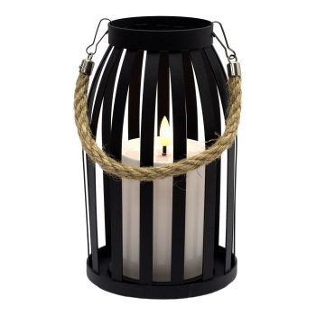 METAL LANTERN W/LED CANDLE 5"X8" 2AA W/TIMER BLACK