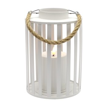 METAL LANTERN W/LED CANDLE 6"X8.5" 2AA W/TIMER WHITE