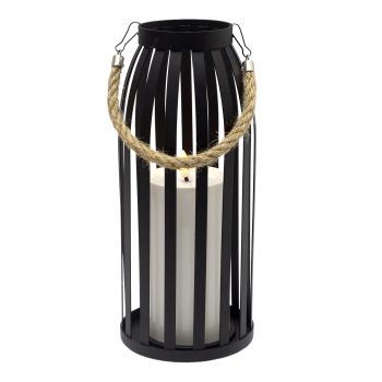 METAL LANTERN W/LED CANDLE 5"X11" 2AA W/TIMER BLACK