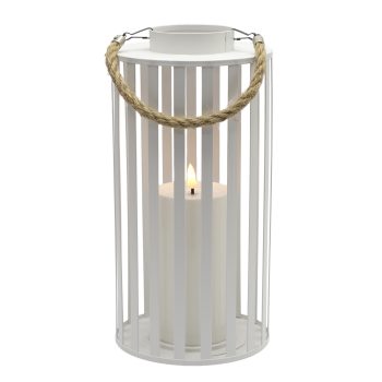 METAL LANTERN W/LED CANDLE 6"X12" 2AA W/TIMER WHITE