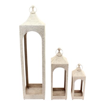 METAL LANTERN NO GLASS 3PC 5"X15"|6"X21.5"|8.5"X36" CREAM SAND FINISH