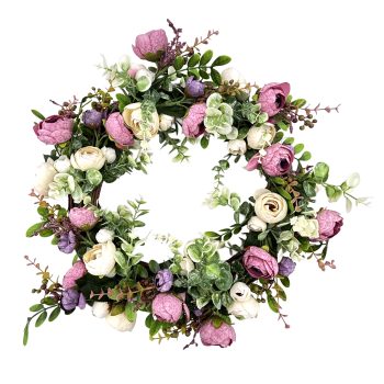 WREATH VINTAGE ROSE 20" WHITE/PINK/YELLOW