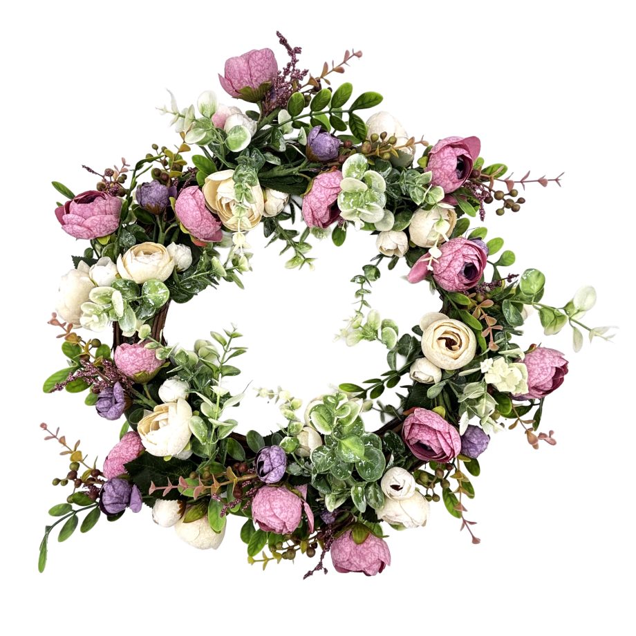 WREATH VINTAGE ROSE 20" WHITE/PINK/YELLOW