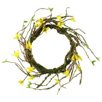 WREATH FORSYTHIA 12" YELLOW W/NATURAL BRANCH & MOSS