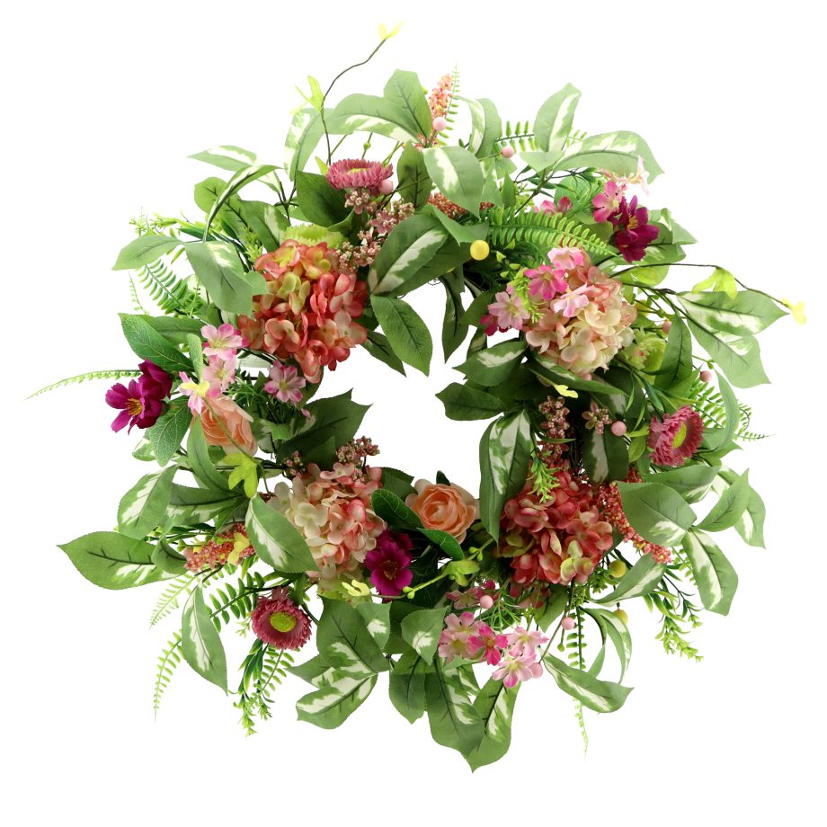 WREATH HYDRANGEA 24" MIXED PINK/CORAL
