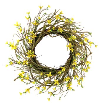 WREATH FORSYTHIA 24" YELLOW W/NATURAL BRANCH & MOSS