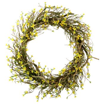 WREATH FORSYTHIA 35" YELLOW W/NATURAL BRANCH & MOSS