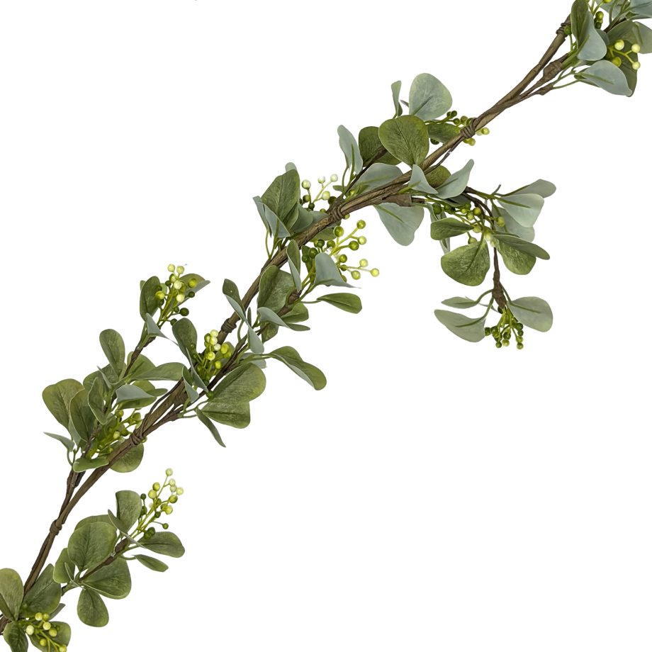 GARLAND LEAVES 59" GREEN W/WHITE BERRIES