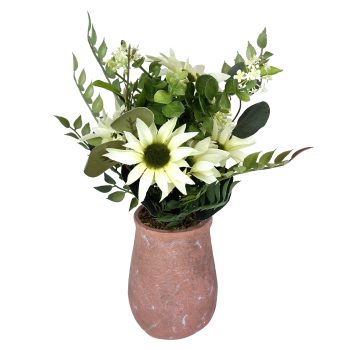 FLORAL ARRANGEMENT 12"H DAISIES IN POT WHITE