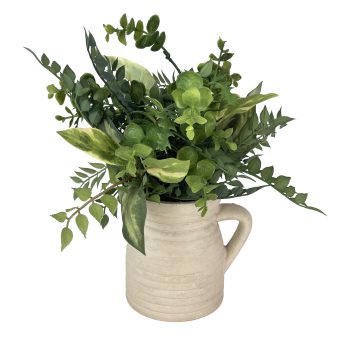 FLORAL ARRANGEMENT 11"H MIXED GREENS IN POT GREEN