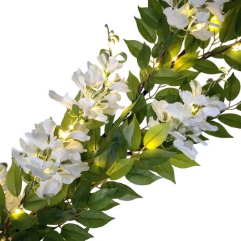 GARLAND WISTERIA 71"/180CM WHITE 85L WARM WHT. B/O 3AA