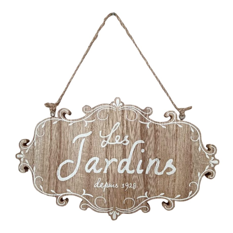 WOODEN SIGN 6"-"LES JARDINS" NATURAL FINISH