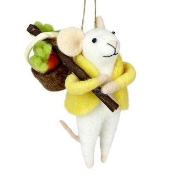 ORN MOUSE BROWN 5" W/YELLOW RAINCOAT & BASKET