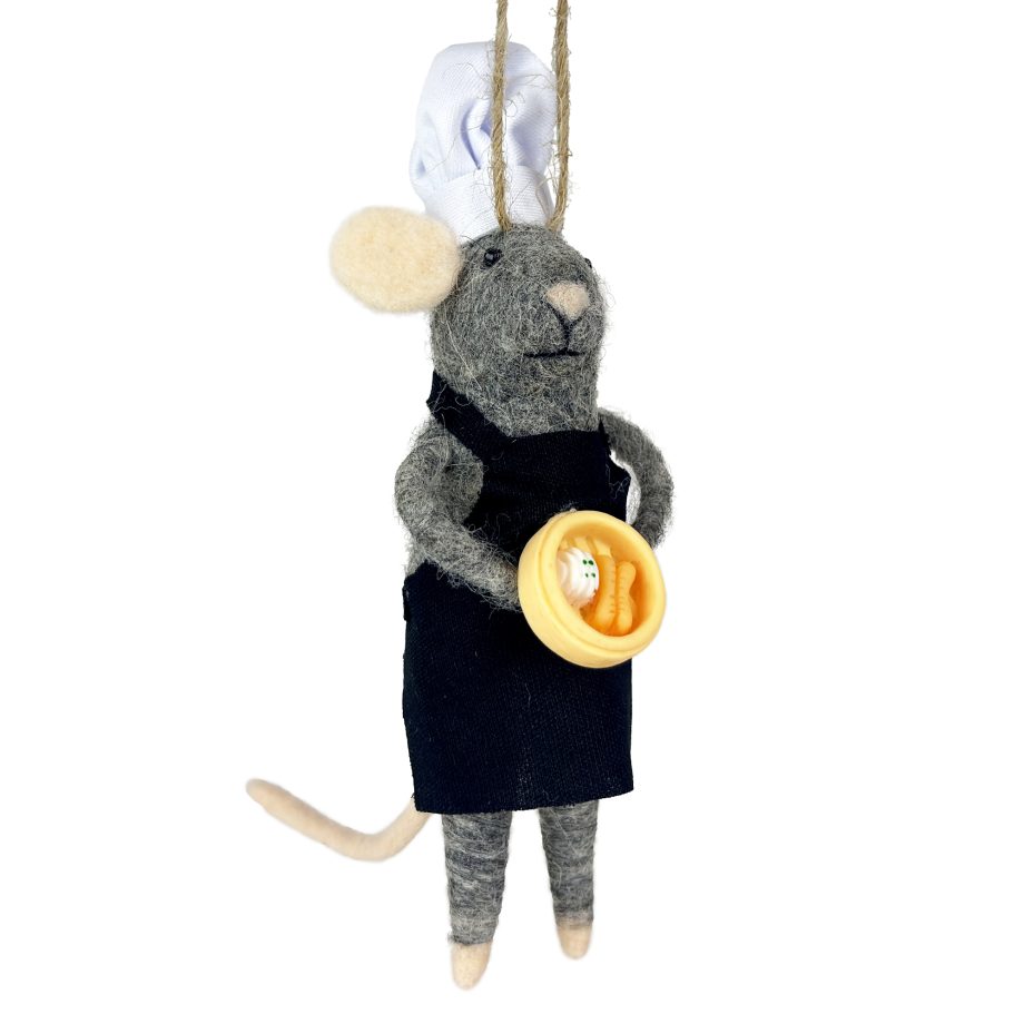 ORN MOUSE GRAY 5.5" CHEF W/BLACK APRON & HAT