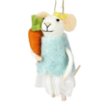 ORN MOUSE WHITE 5" W/BLUE DRESS & CARROT