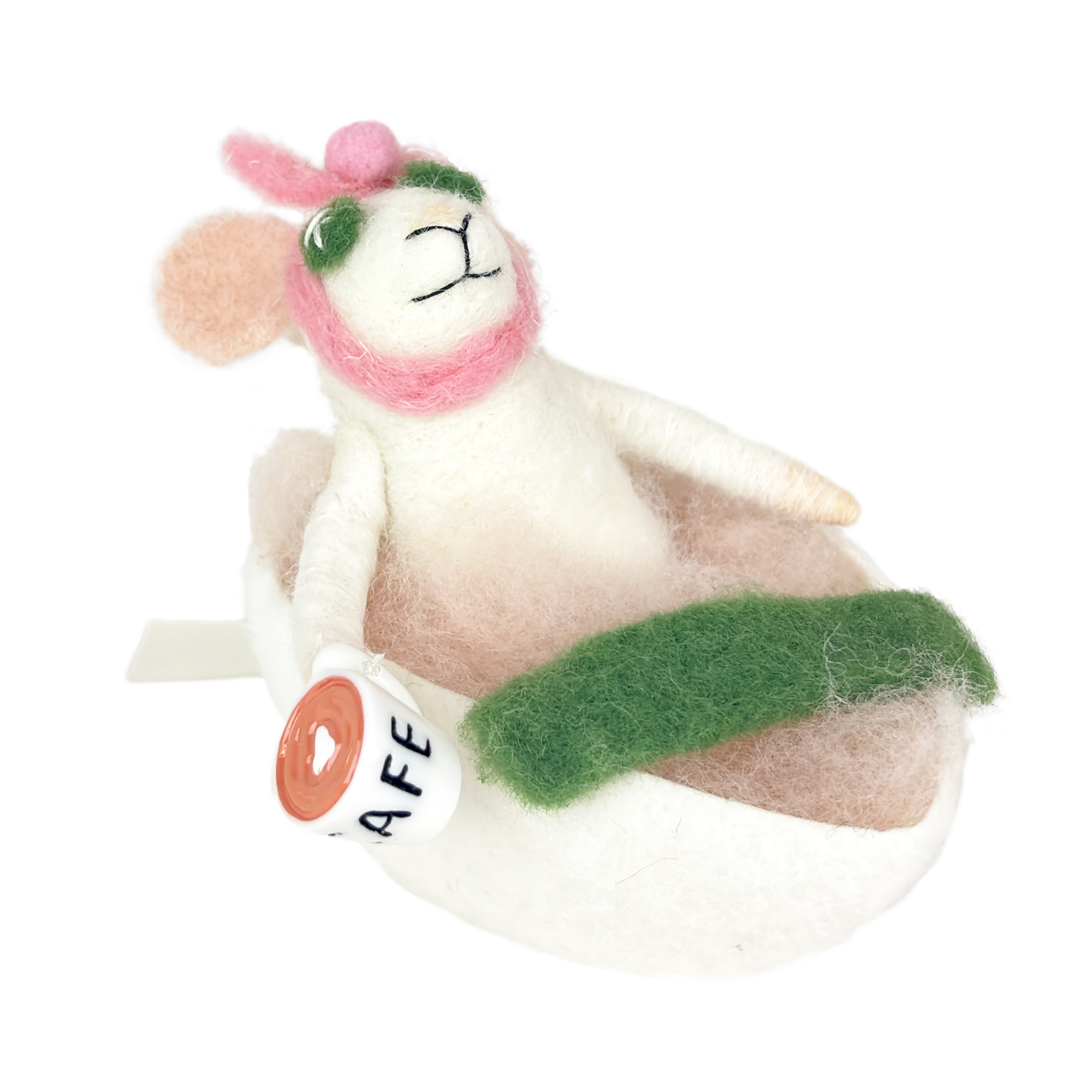 ORN MOUSE WHITE 3.5" W/PINK BATH