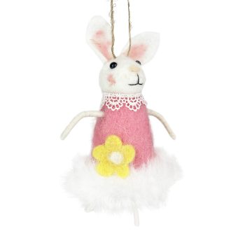 ORN MOUSE WHITE 5.5" W/PINK DRESS & DAISY