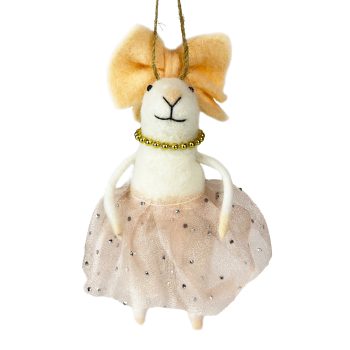 ORN MOUSE WHITE 5.5" W/PINK TUTU & BOW