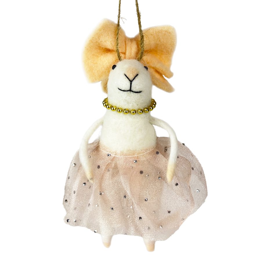 ORN MOUSE WHITE 5.5" W/PINK TUTU & BOW