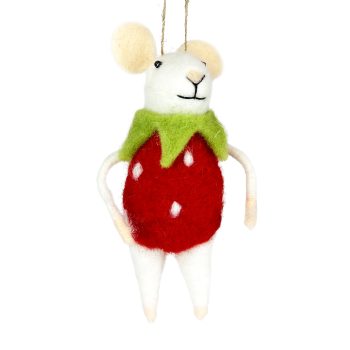 ORN MOUSE WHITE 4.5" W/STRAWBERRY OUTFIT