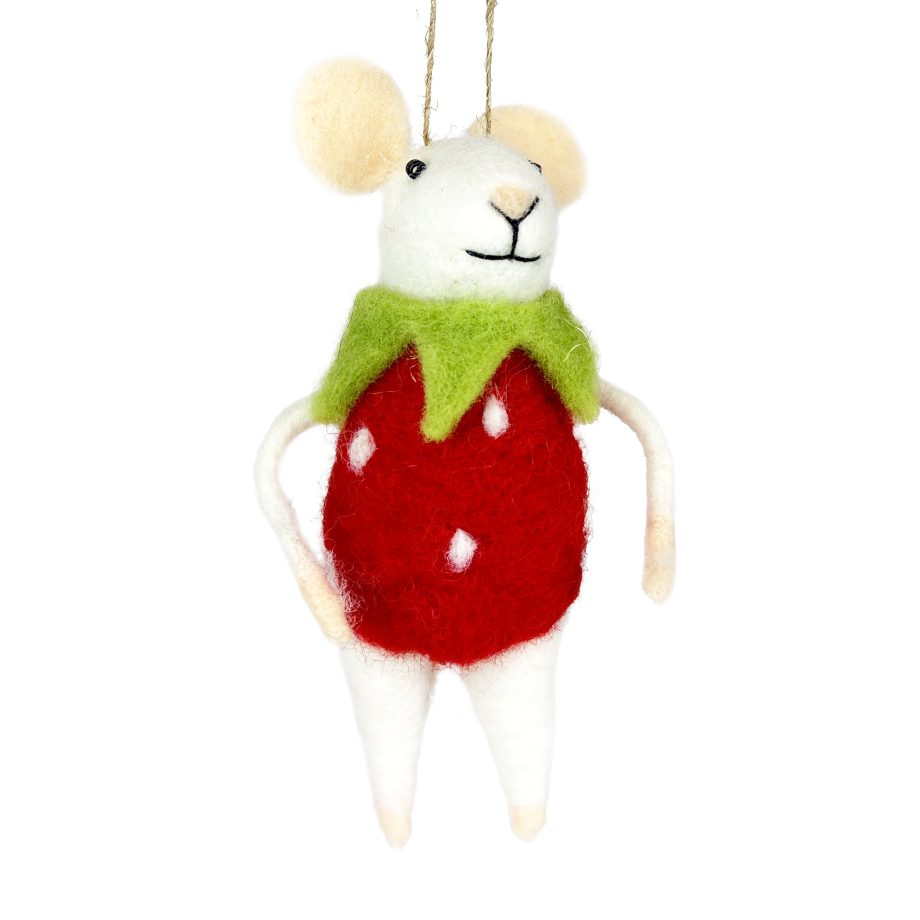 ORN MOUSE WHITE 4.5" W/STRAWBERRY OUTFIT
