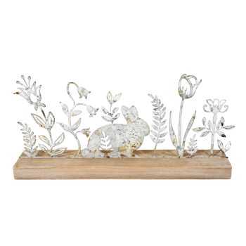 METAL FLOWER DECOR 12" X6"H ANTIQUE WHITE METAL FIN.