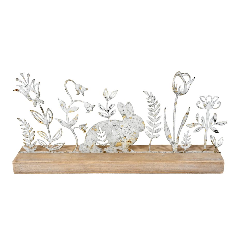 METAL FLOWER DECOR 12" X6"H ANTIQUE WHITE METAL FIN.
