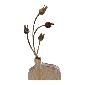 METAL FLOWER DECOR 7.5"X1"X16.5"H GOLD W/WOOD VASE