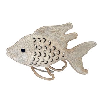 FISH TABLE DECOR METAL 11.5"X8"H ANTIQUE WHITE FIN.