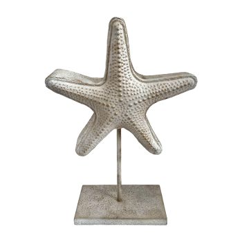 STAR FISH ON STAND METAL 12"X18"H ANTIQUE WHITE FIN.