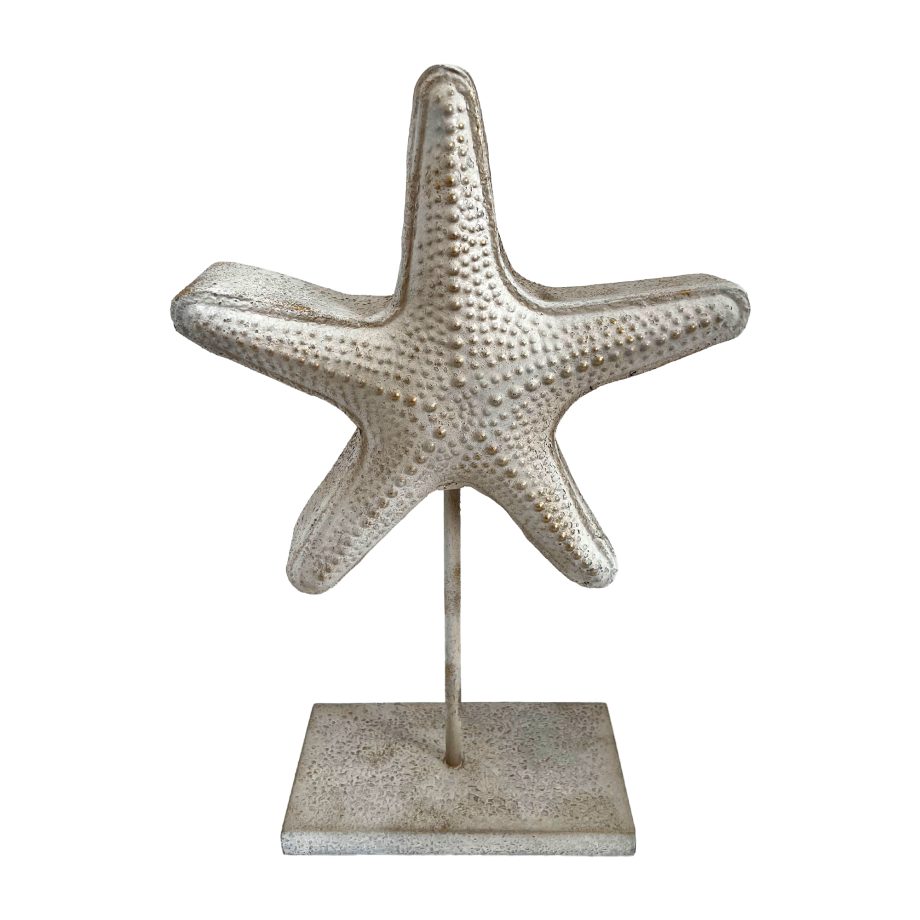 STAR FISH ON STAND METAL 12"X18"H ANTIQUE WHITE FIN.