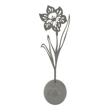 FLOWER IN POT DECOR METAL 3.5"X14"H CREAM FINISH
