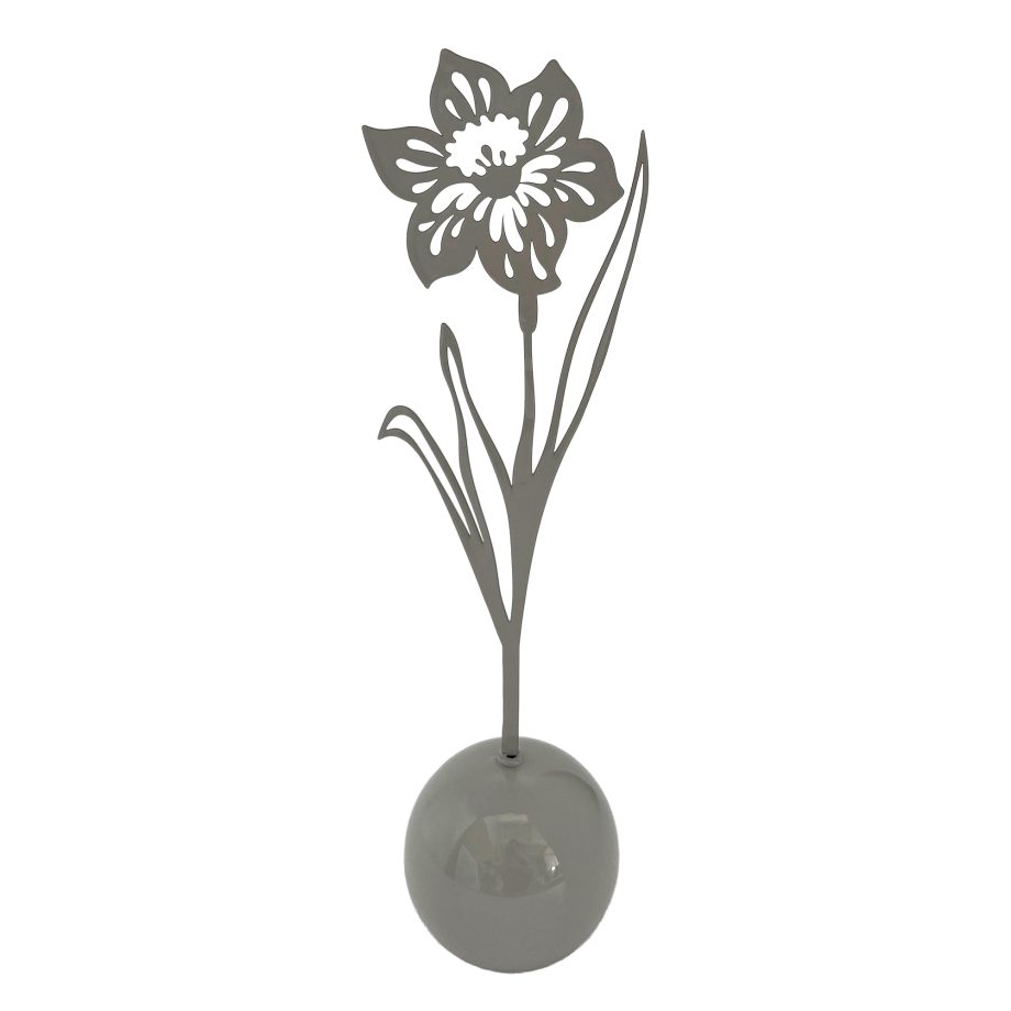 FLOWER IN POT DECOR METAL 3.5"X14"H CREAM FINISH